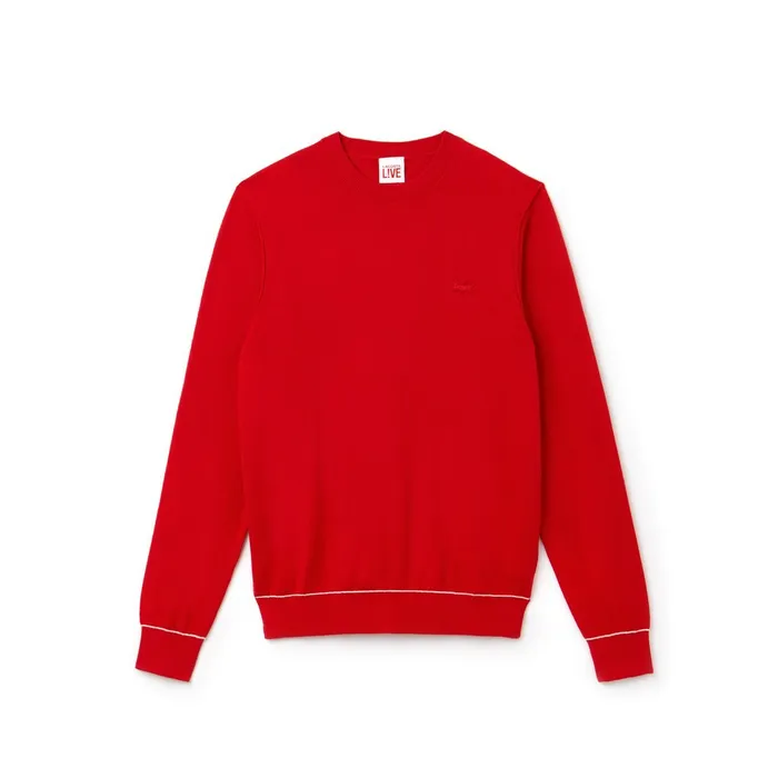 LIVE Crew Neck Cotton And Cashmere Jersey Sweater RedWhite Mens Lacoste Sweaters Popular