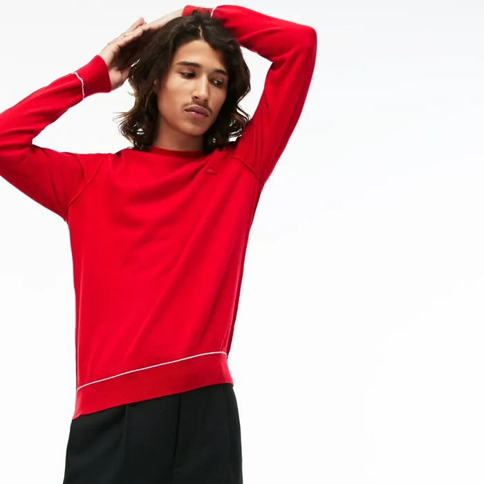 LIVE Crew Neck Cotton And Cashmere Jersey Sweater RedWhite Mens Lacoste Sweaters Popular