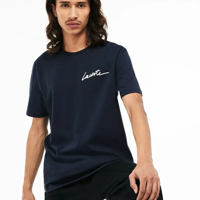 LIVE Crew Neck Signature Jersey Tshirt BlueWhite Mens Lacoste TShirts For Sale Online