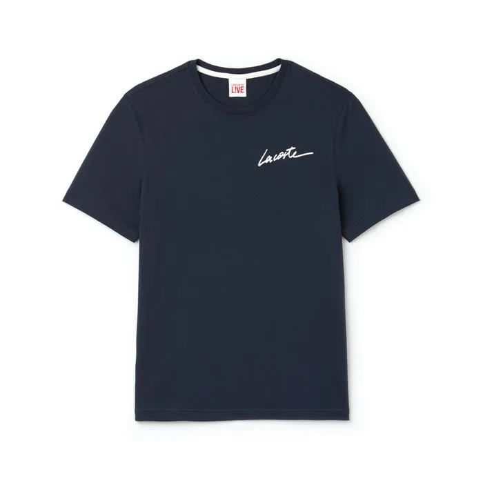 LIVE Crew Neck Signature Jersey Tshirt BlueWhite Mens Lacoste TShirts For Sale Online