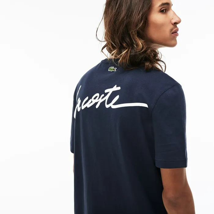 LIVE Crew Neck Signature Jersey Tshirt BlueWhite Mens Lacoste TShirts For Sale Online