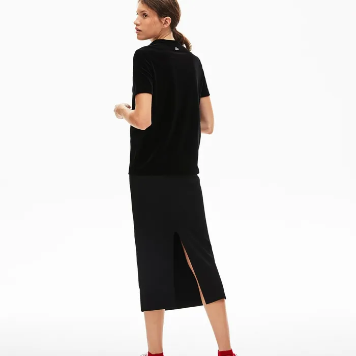 LIVE Crewneck Golden Signature Velvet TShirt Black Womens Lacoste TShirts USA