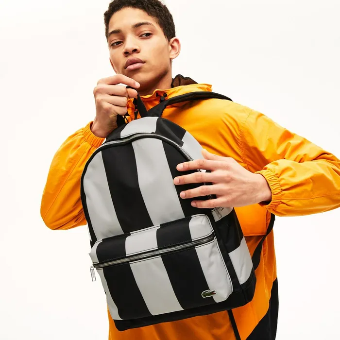 LIVE Detachable Pouch Striped Backpack Noir Blanc Mens Lacoste Bags Cheap On Sale LIVE Detachable Pouch Striped Backpack Noir Blanc Mens Lacoste Bags Cheap On Sale