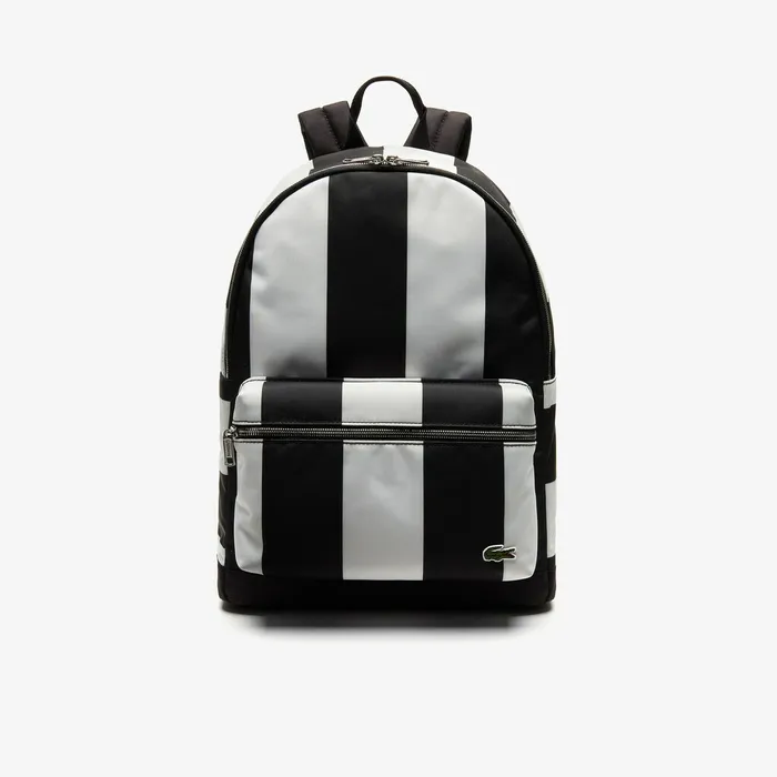 LIVE Detachable Pouch Striped Backpack Noir Blanc Mens Lacoste Bags Cheap On Sale