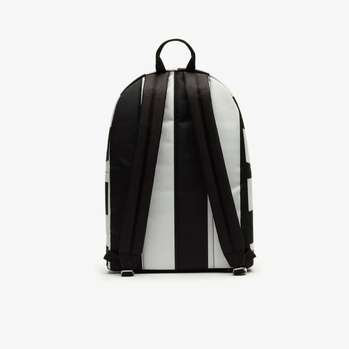 LIVE Detachable Pouch Striped Backpack Noir Blanc Mens Lacoste Bags Cheap On Sale