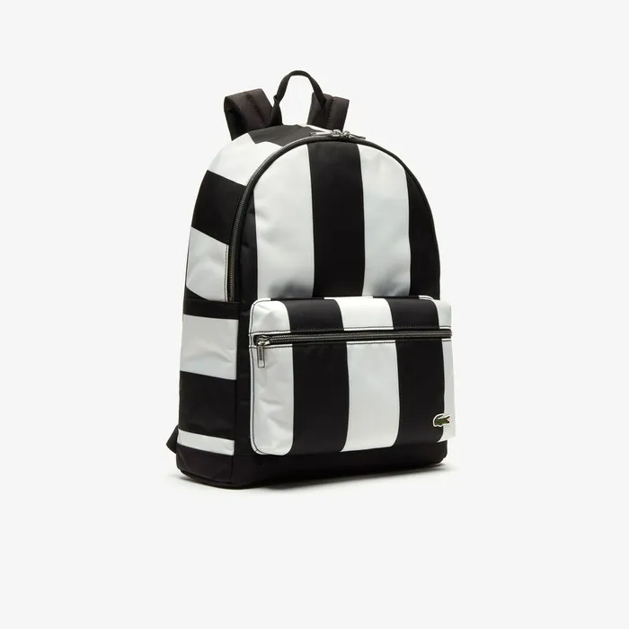LIVE Detachable Pouch Striped Backpack Noir Blanc Mens Lacoste Bags Cheap On Sale