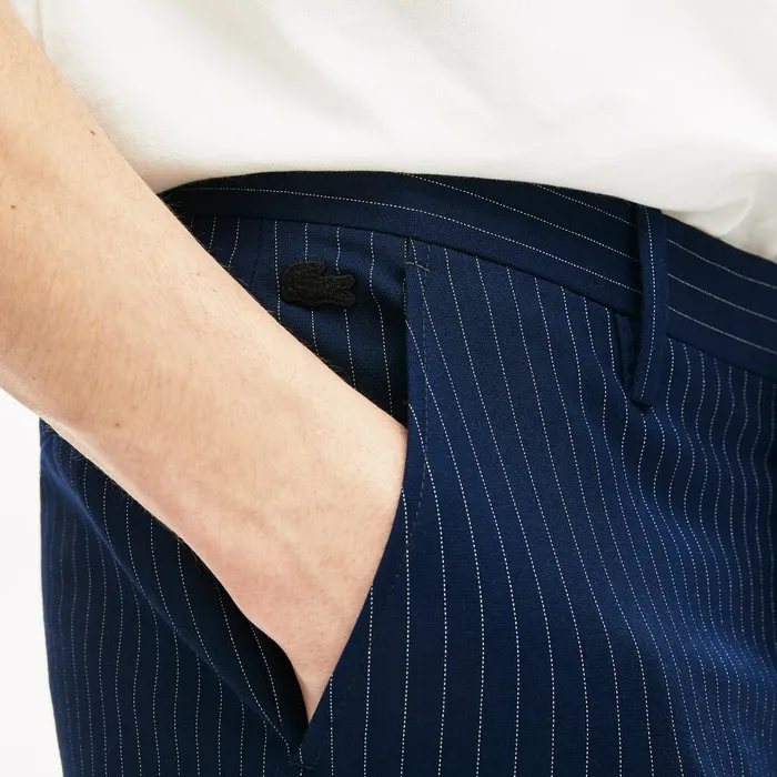 LIVE Fine Pinstriped Wool Suit Pants BlueWhite Mens Lacoste Pants and Shorts Outlet
