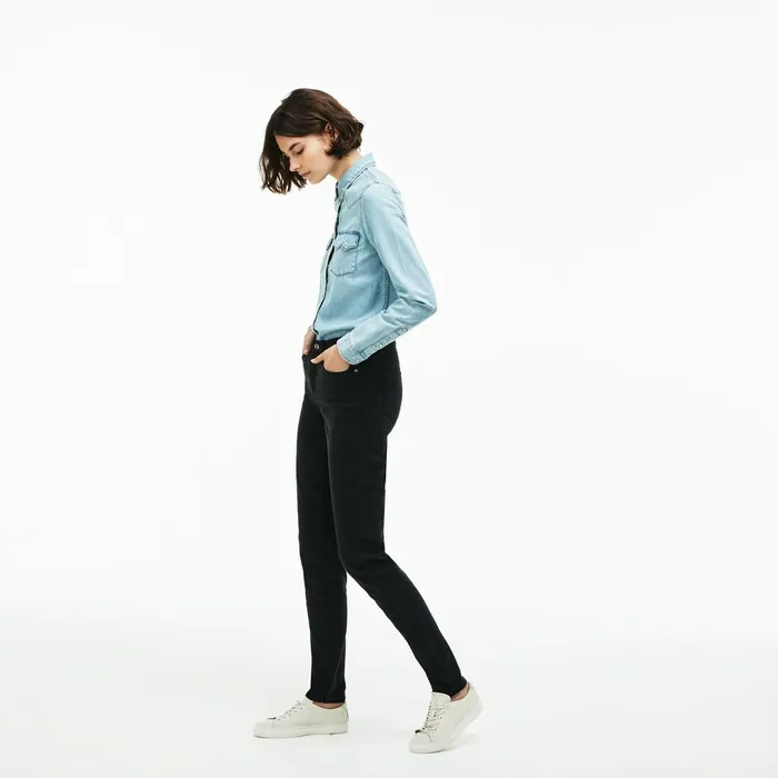 LIVE FivePocket Stretch Cotton Denim Jeans Black Womens Lacoste Pants and Shorts Shop Online