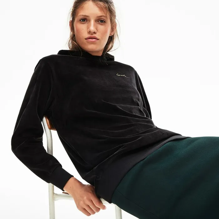 LIVE Golden Signature Hooded Velvet Sweatshirt Black Womens Lacoste Sweaters and Sweatshirts On Sale LIVE Golden Signature Hooded Velvet Sweatshirt Black Womens Lacoste Sweaters and Sweatshirts On Sale