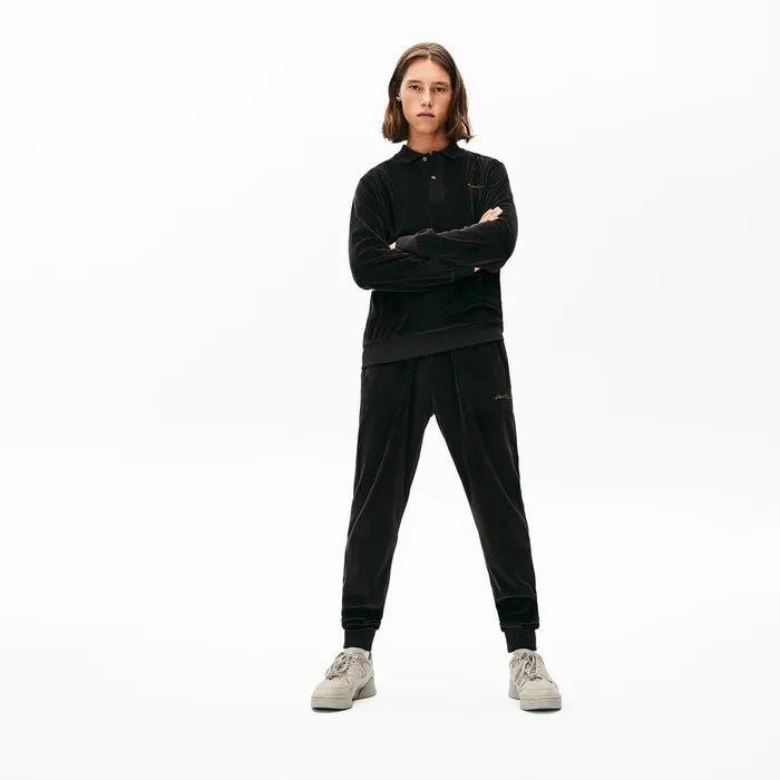 LIVE Golden Signature Velvet Sweatpants Black Mens Lacoste Pants and Shorts Outlet Factory LIVE Golden Signature Velvet Sweatpants Black Mens Lacoste Pants and Shorts Outlet Factory
