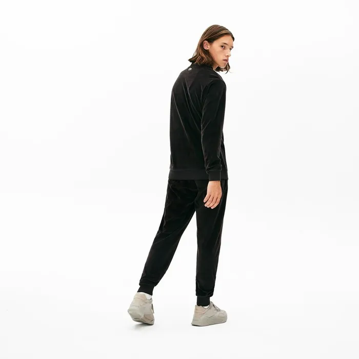 LIVE Golden Signature Velvet Sweatpants Black Mens Lacoste Pants and Shorts Outlet Factory