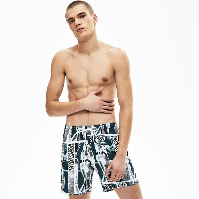 LIVE Graphic Print Lightweight Swimming Trunks WhiteBlueWhite Mens Lacoste Swimwear Cheap On Sale LIVE Graphic Print Lightweight Swimming Trunks WhiteBlueWhite Mens Lacoste Swimwear Cheap On Sale