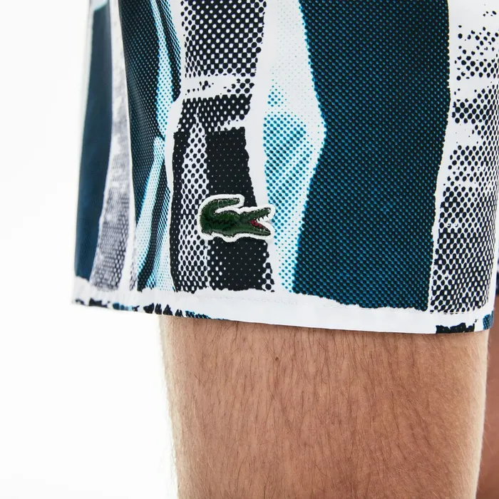LIVE Graphic Print Lightweight Swimming Trunks WhiteBlueWhite Mens Lacoste Swimwear Cheap On Sale