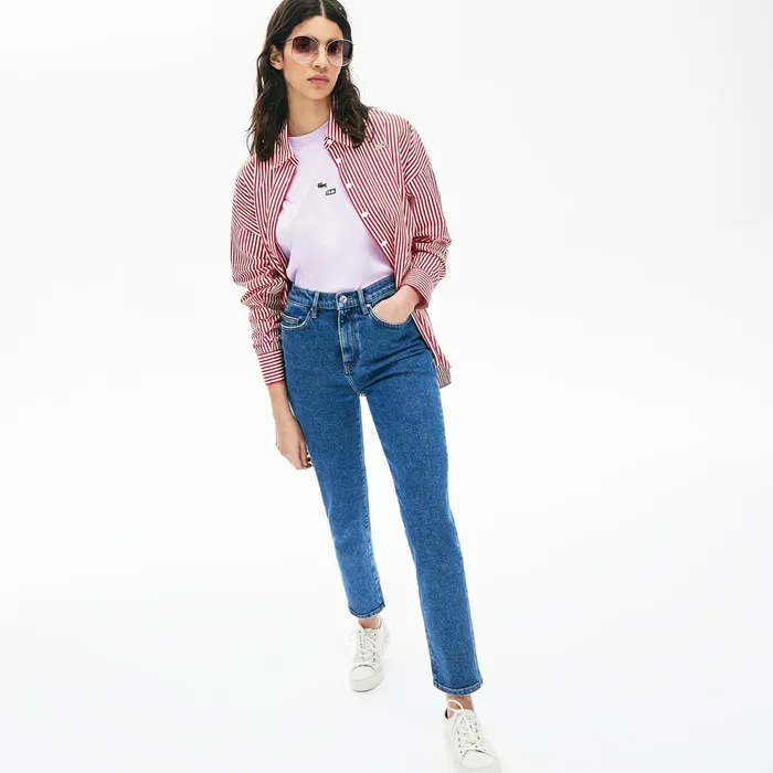 LIVE HighRise Washed Cotton Jeans Blue Womens Lacoste Pants and Shorts Online Outlet Store LIVE HighRise Washed Cotton Jeans Blue Womens Lacoste Pants and Shorts Online Outlet Store