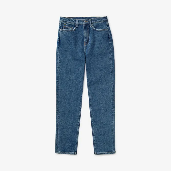 LIVE HighRise Washed Cotton Jeans Blue Womens Lacoste Pants and Shorts Online Outlet Store