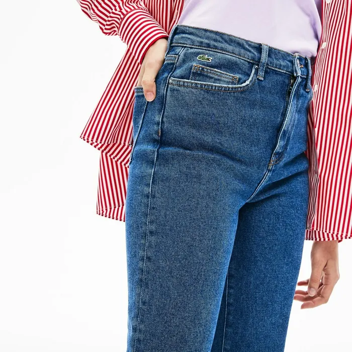 LIVE HighRise Washed Cotton Jeans Blue Womens Lacoste Pants and Shorts Online Outlet Store