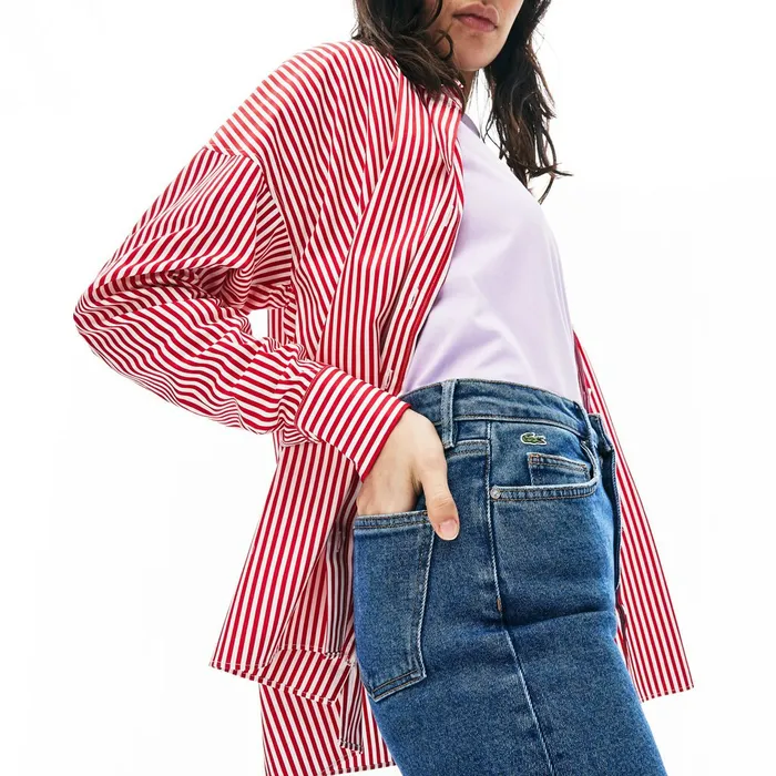 LIVE HighRise Washed Cotton Jeans Blue Womens Lacoste Pants and Shorts Online Outlet Store