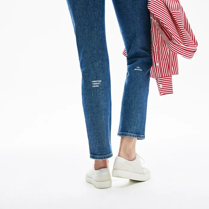 LIVE HighRise Washed Cotton Jeans Blue Womens Lacoste Pants and Shorts Online Outlet Store