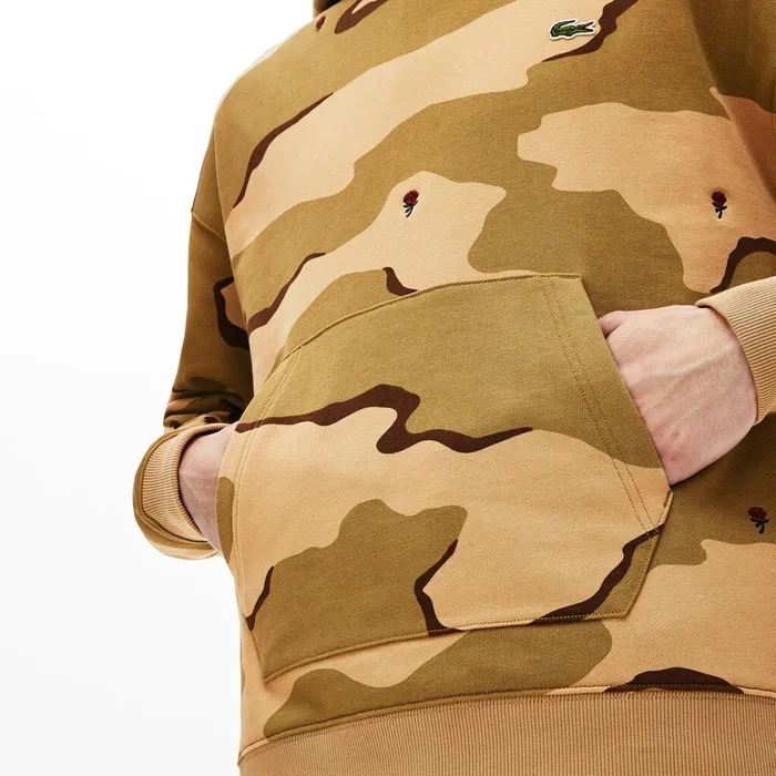 LIVE Hooded Camo Print Fleece Sweatshirt BeigeWhite Mens Lacoste Sweatshirts USA