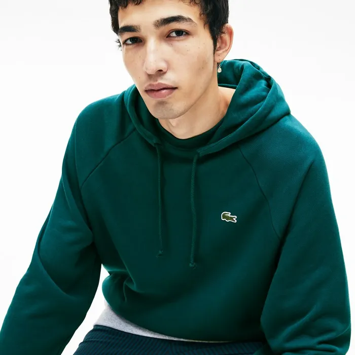 LIVE Hooded Layer Effect Fleece Sweatshirt GreenGrey Chine Mens Lacoste Sweatshirts Online
