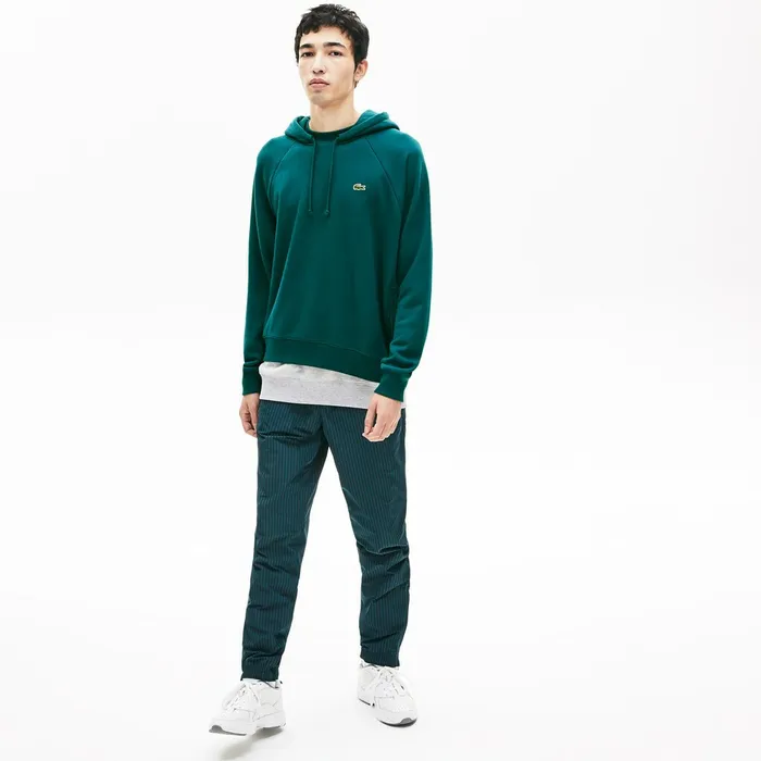LIVE Hooded Layer Effect Fleece Sweatshirt GreenGrey Chine Mens Lacoste Sweatshirts Online