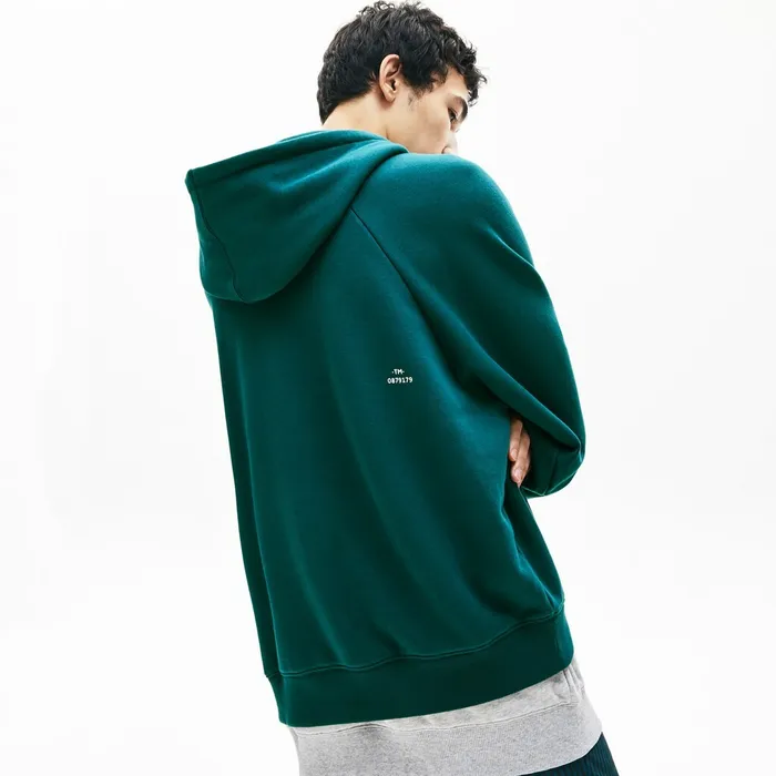 LIVE Hooded Layer Effect Fleece Sweatshirt GreenGrey Chine Mens Lacoste Sweatshirts Online