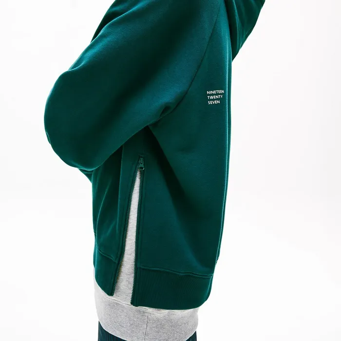 LIVE Hooded Layer Effect Fleece Sweatshirt GreenGrey Chine Mens Lacoste Sweatshirts Online