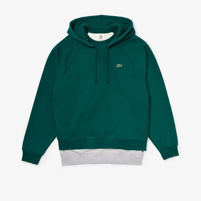 LIVE Hooded Layer Effect Fleece Sweatshirt GreenGrey Chine Mens Lacoste Sweatshirts Online