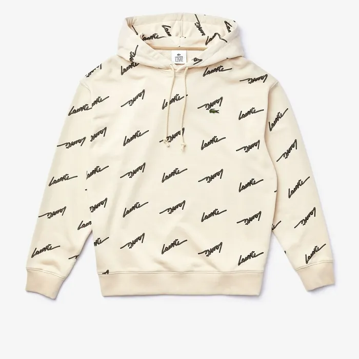 LIVE Hooded Print Fleece Sweatshirt Beige Mens Lacoste Sweatshirts Shop Online