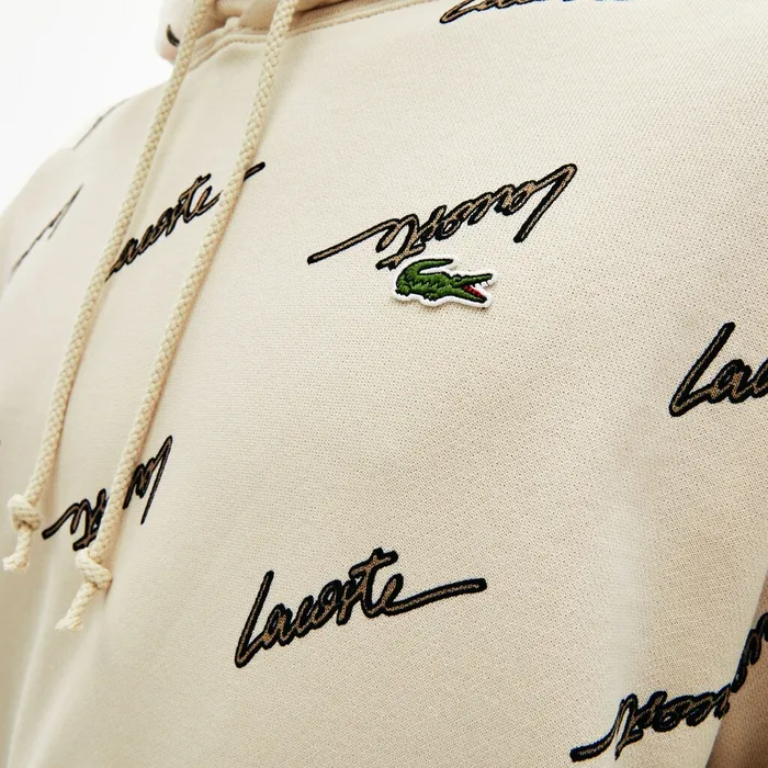 LIVE Hooded Print Fleece Sweatshirt Beige Mens Lacoste Sweatshirts Shop Online