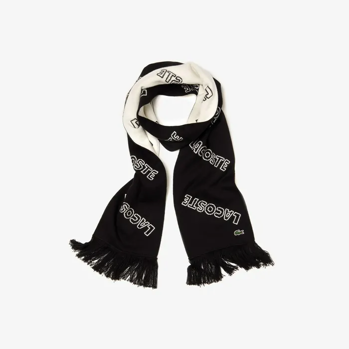 LIVE Lettering Cashmere And Cotton Scarf BlackWhite Mens Lacoste Scarves Cheap On Sale