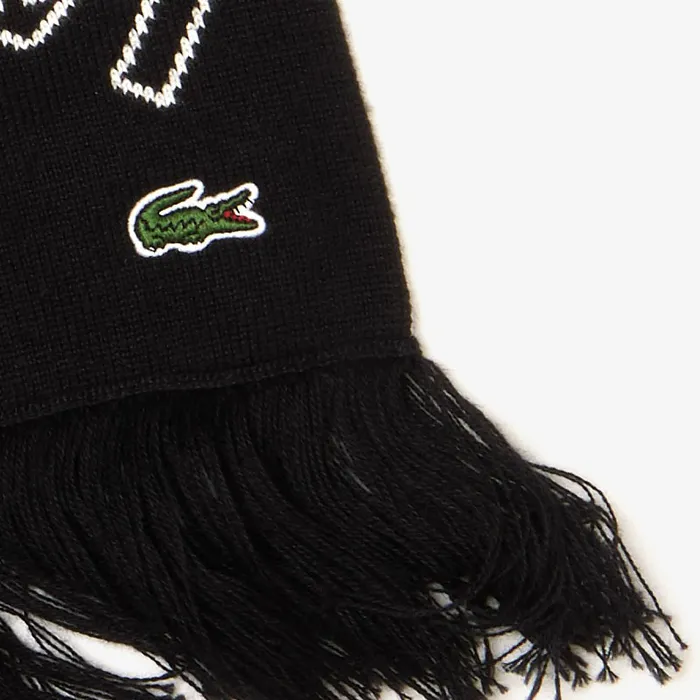 LIVE Lettering Cashmere And Cotton Scarf BlackWhite Mens Lacoste Scarves Cheap On Sale