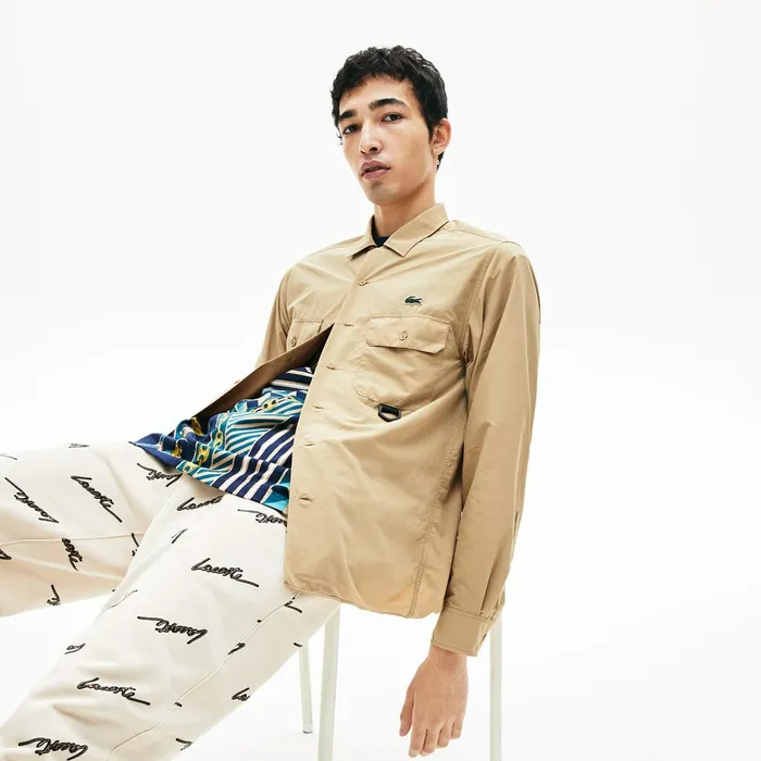 LIVE Lightweight Cargo Shirt Beige Mens Lacoste Button Down Shirts Shop
