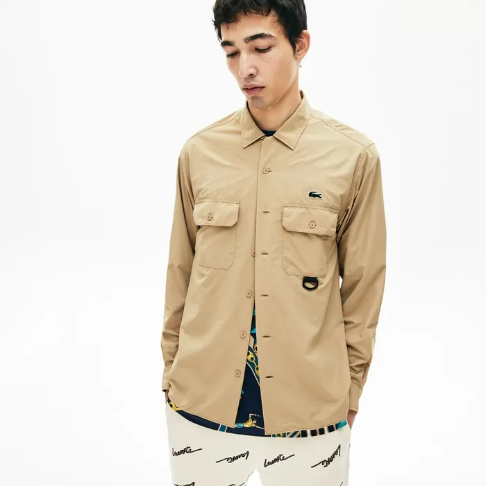 LIVE Lightweight Cargo Shirt Beige Mens Lacoste Button Down Shirts Shop