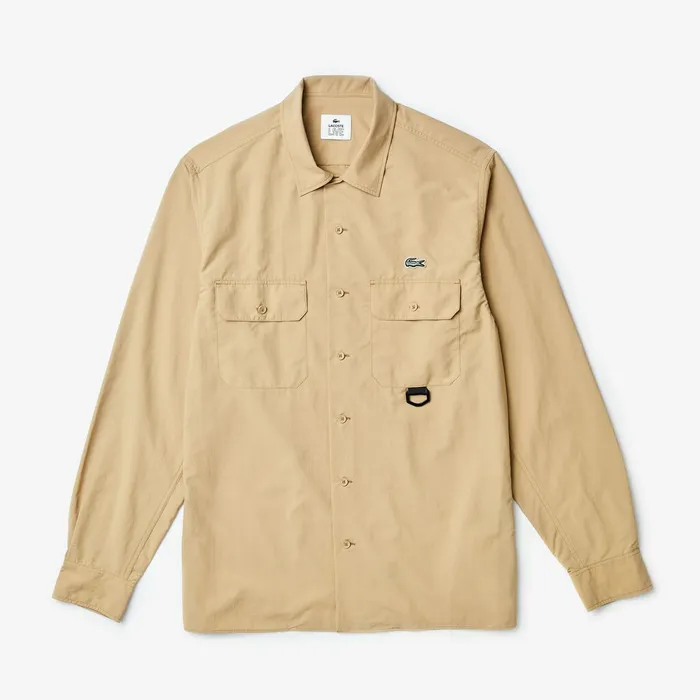 LIVE Lightweight Cargo Shirt Beige Mens Lacoste Button Down Shirts Shop