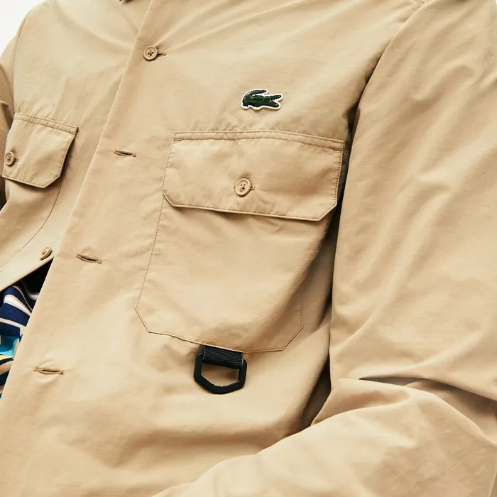 LIVE Lightweight Cargo Shirt Beige Mens Lacoste Button Down Shirts Shop