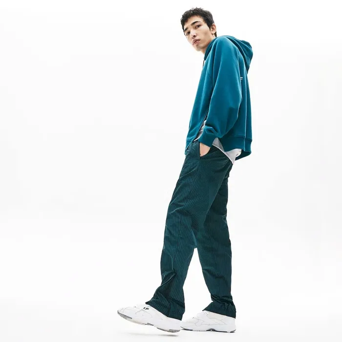 LIVE Lightweight Striped Track Pants BlackGreen Mens Lacoste Tracksuits Outlet Factory