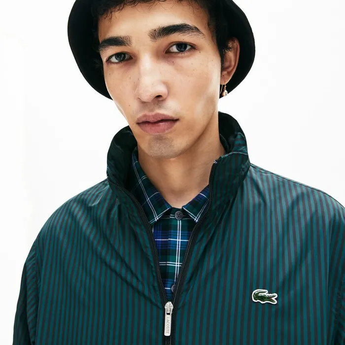 LIVE Lightweight Striped ZipUp Jacket BlackGreen Mens Lacoste Jackets and Coats For Sale Online