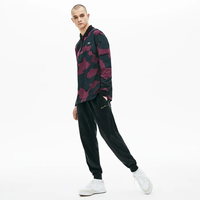 LIVE Loose Fit Camo Cotton Polo Shirt GreenWhite Mens Lacoste Polos For Sale Online