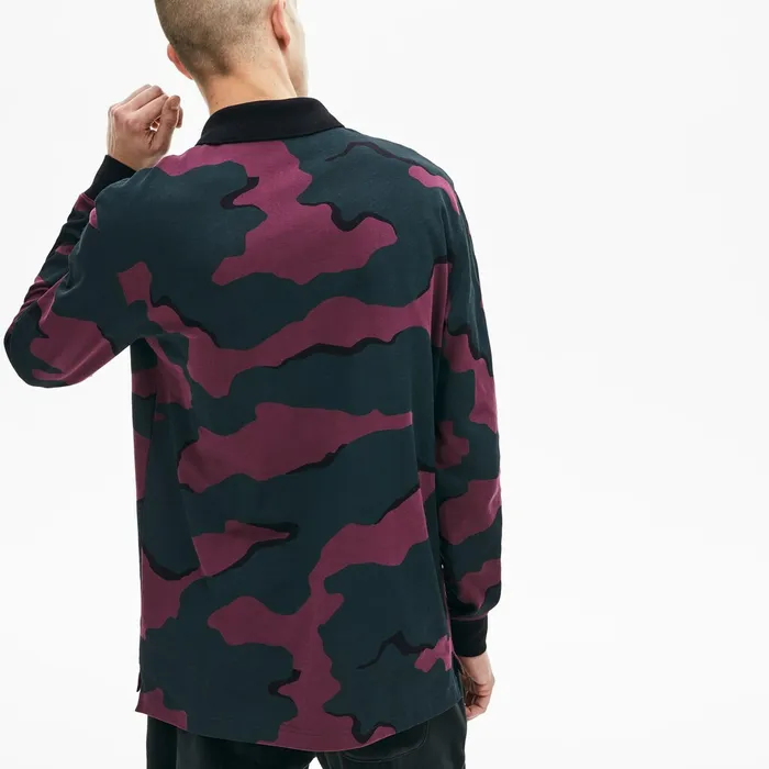 LIVE Loose Fit Camo Cotton Polo Shirt GreenWhite Mens Lacoste Polos For Sale Online