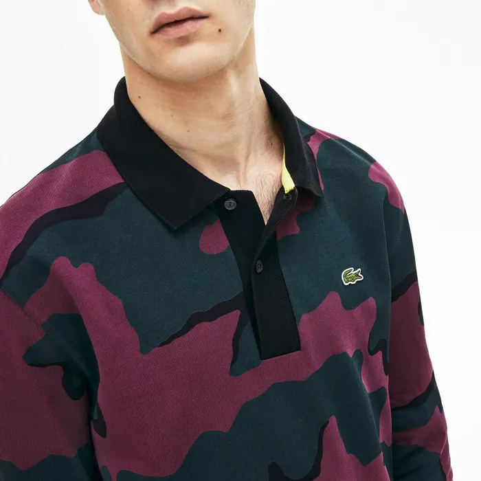 LIVE Loose Fit Camo Cotton Polo Shirt GreenWhite Mens Lacoste Polos For Sale Online