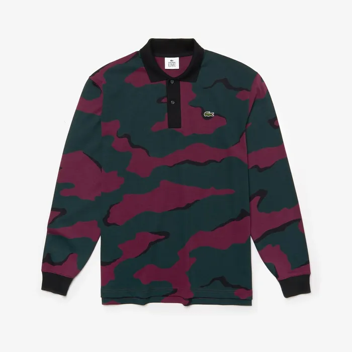 LIVE Loose Fit Camo Cotton Polo Shirt GreenWhite Mens Lacoste Polos For Sale Online