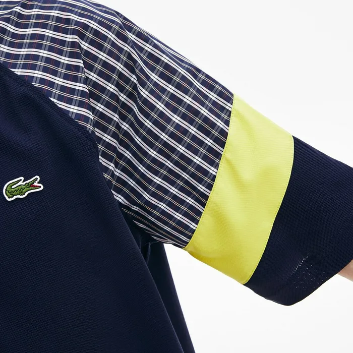 LIVE Loose Fit Patchwork Petit Piqu Polo BlueYellowWhite Mens Lacoste Polos Gift for Friend