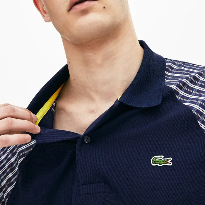 LIVE Loose Fit Patchwork Petit Piqu Polo BlueYellowWhite Mens Lacoste Polos Gift for Friend