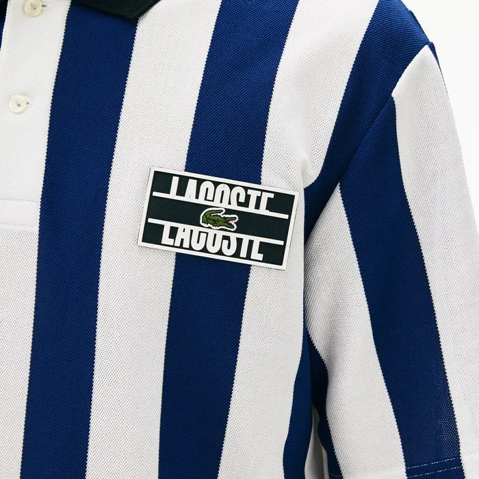 LIVE Loose Fit Striped Cotton Piqu Polo Shirt WhiteNavy BlueBlack Mens Lacoste Polos Near Me