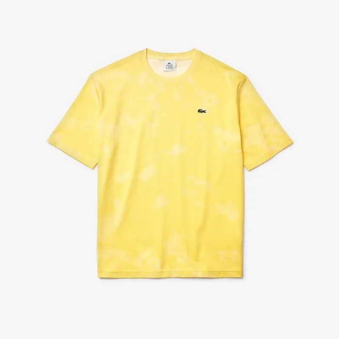LIVE Loose Fit TieDye Cotton Jersey Tshirt Yellow Mens Lacoste TShirts Shop Online