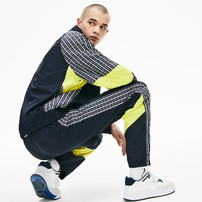 LIVE Patchwork Trackpants BlueYellowWhite Mens Lacoste Pants and Shorts Gift Ideas