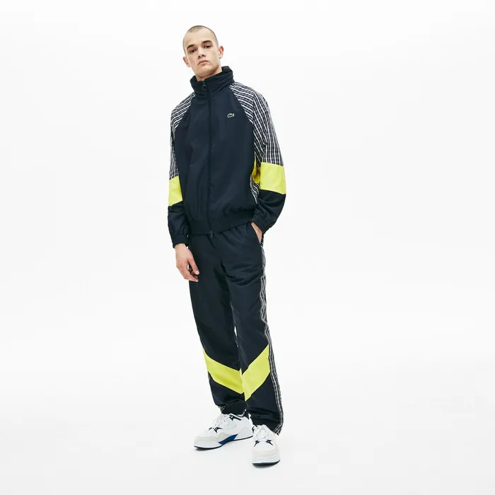 LIVE Patchwork Trackpants BlueYellowWhite Mens Lacoste Pants and Shorts Gift Ideas