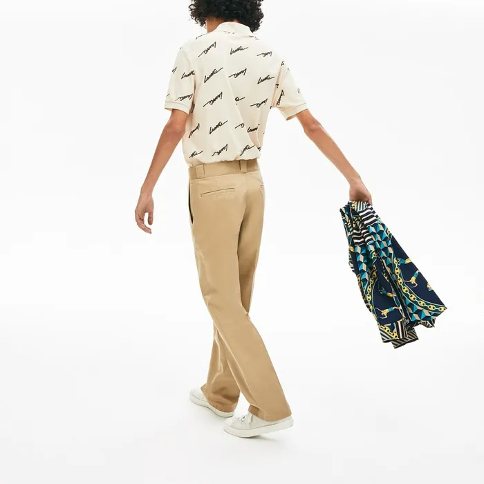 LIVE Pleated Cotton Chinos Beige Mens Lacoste Pants and Shorts Near Me