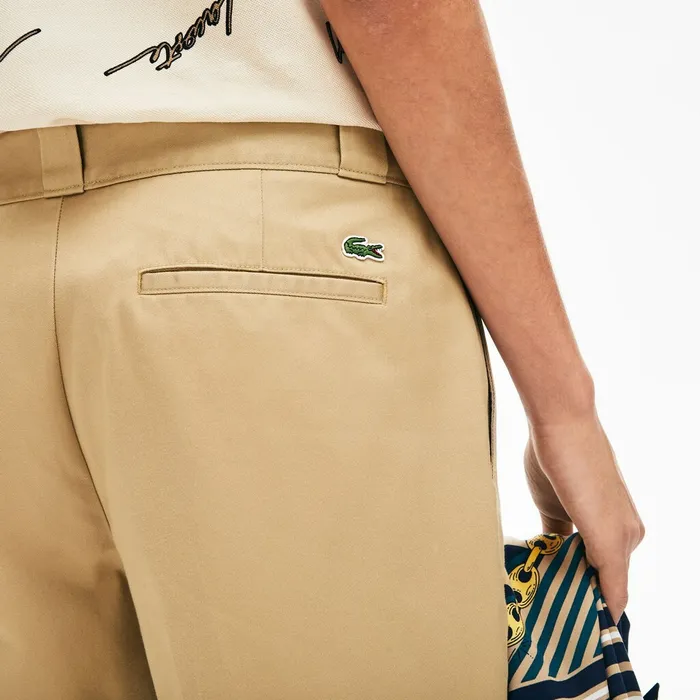 LIVE Pleated Cotton Chinos Beige Mens Lacoste Pants and Shorts Near Me
